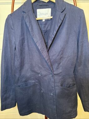 Thought 100% Hemp Double Breasted Blazer Organic Cotton Navy Minimalist Jacket